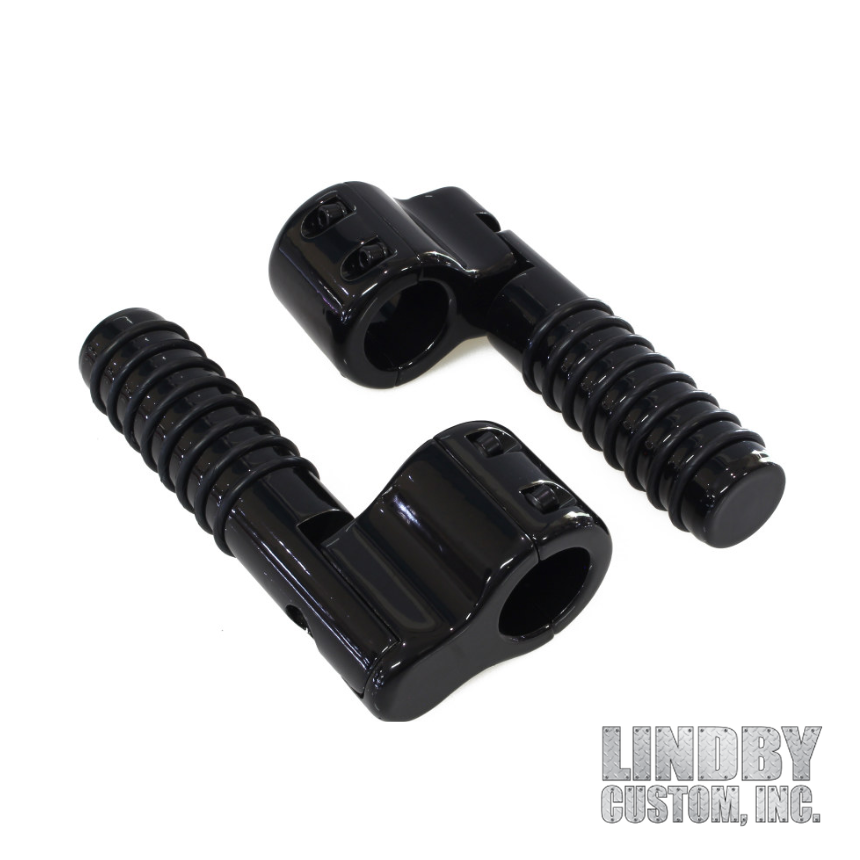 Black or Chrome LINDBY CUSTOMS 1-1/4in. Clamp On Linbar Highway Pegs