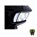 Ciro Fang LED Headlight Bezel Vent Inserts With Amber & White LED’s – Black or Chrome. Fits Road Glide 2015up.