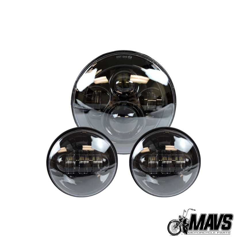 7" LED Daymaker+4.5" LED Side Lamps Black or Chrome suit Harley Touring / Softails / Indian