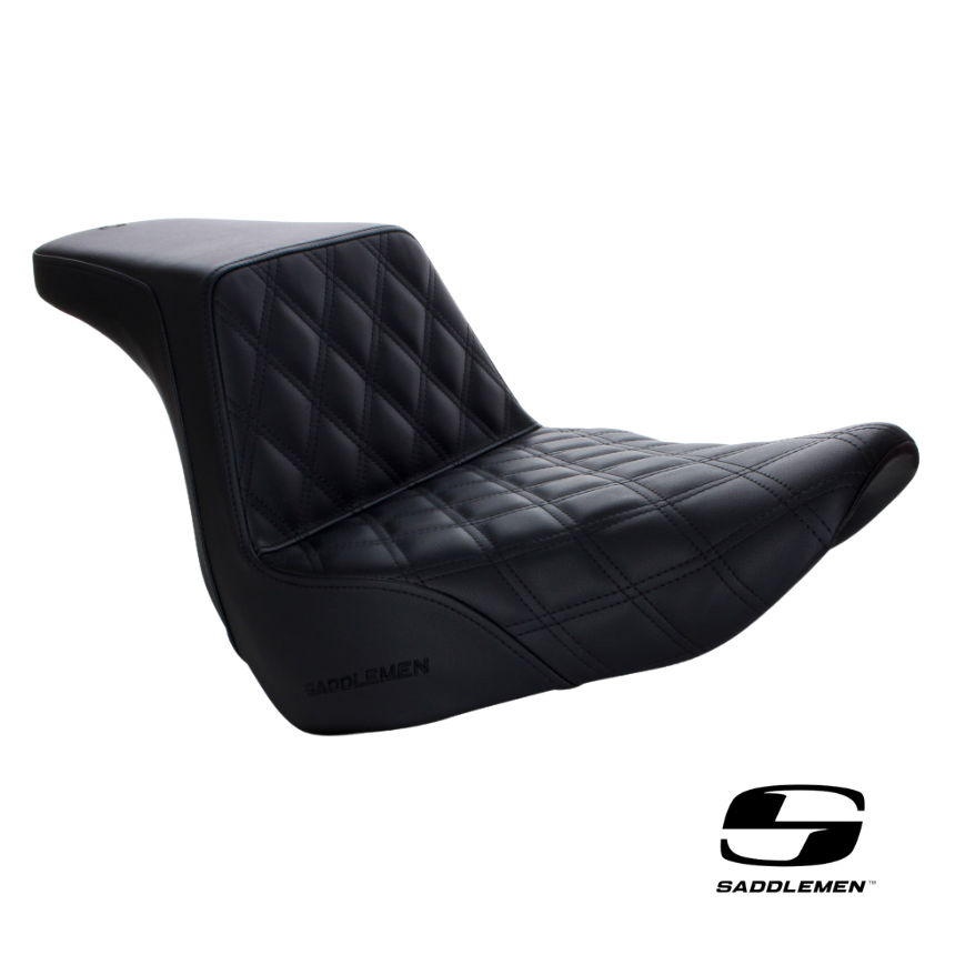 Step-Up LS Dual Seat with Dark Grey, Red, Blue Gold or Black Double Diamond Lattice Stitch. Fits Sport Glide & Low Rider 2018up, Low Rider S 2020up & Low Rider ST