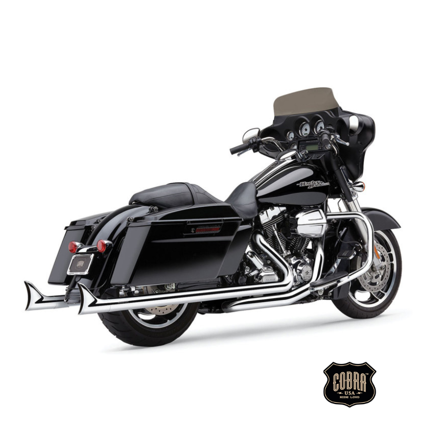 Cobra Speedster Dual Exhaust – Chrome with Chrome Fishtail Tips. Fits Touring 2017up.