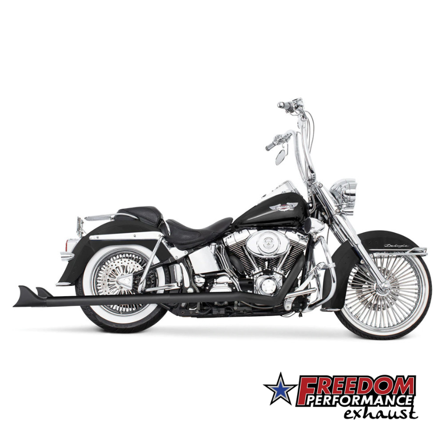 Freedom 39in. True Dual SharkTail Exhaust – Black. Fits Softail 2007-2017.