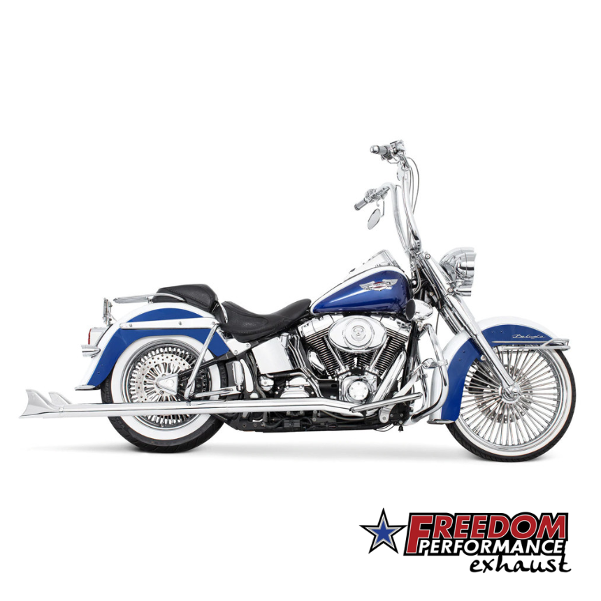 Freedom 39in. True Dual SharkTail Exhaust – Chrome. Fits Softail 1997-2017.