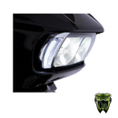 Ciro Fang LED Headlight Bezel Vent Inserts With Amber & White LED’s – Black or Chrome. Fits Road Glide 2015up.