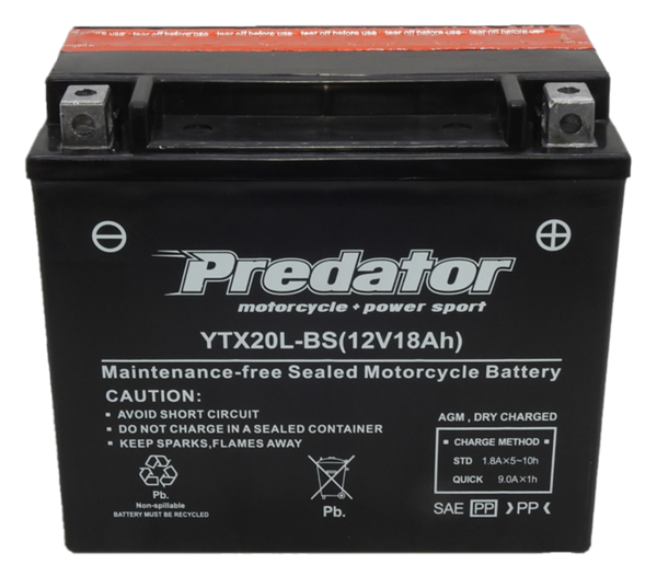 Predator 12V Motorcycle Battery YTX20L-BS